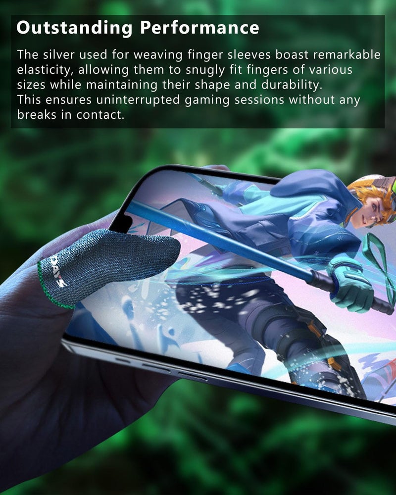 ACEDAYS Gaming Finger Sleeves,100% Visible Silver Fibers,Just Right Pressure/Breathable/Sweatproof, Upgrade Gaming Gloves for PUBG Mobile/Knives Out/Call of Duty Mobile（10pcs） M - Image 4